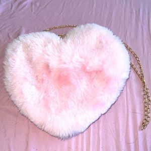 Baby Pink plush purse with gold shoulder chain